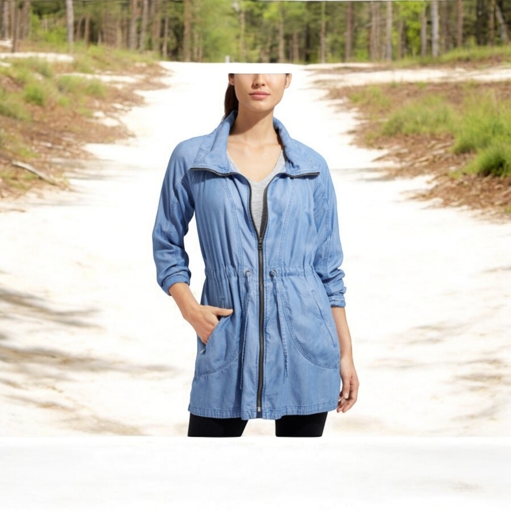 Athleta Light Blue Women's Utility Jacket with Drawstring Waist